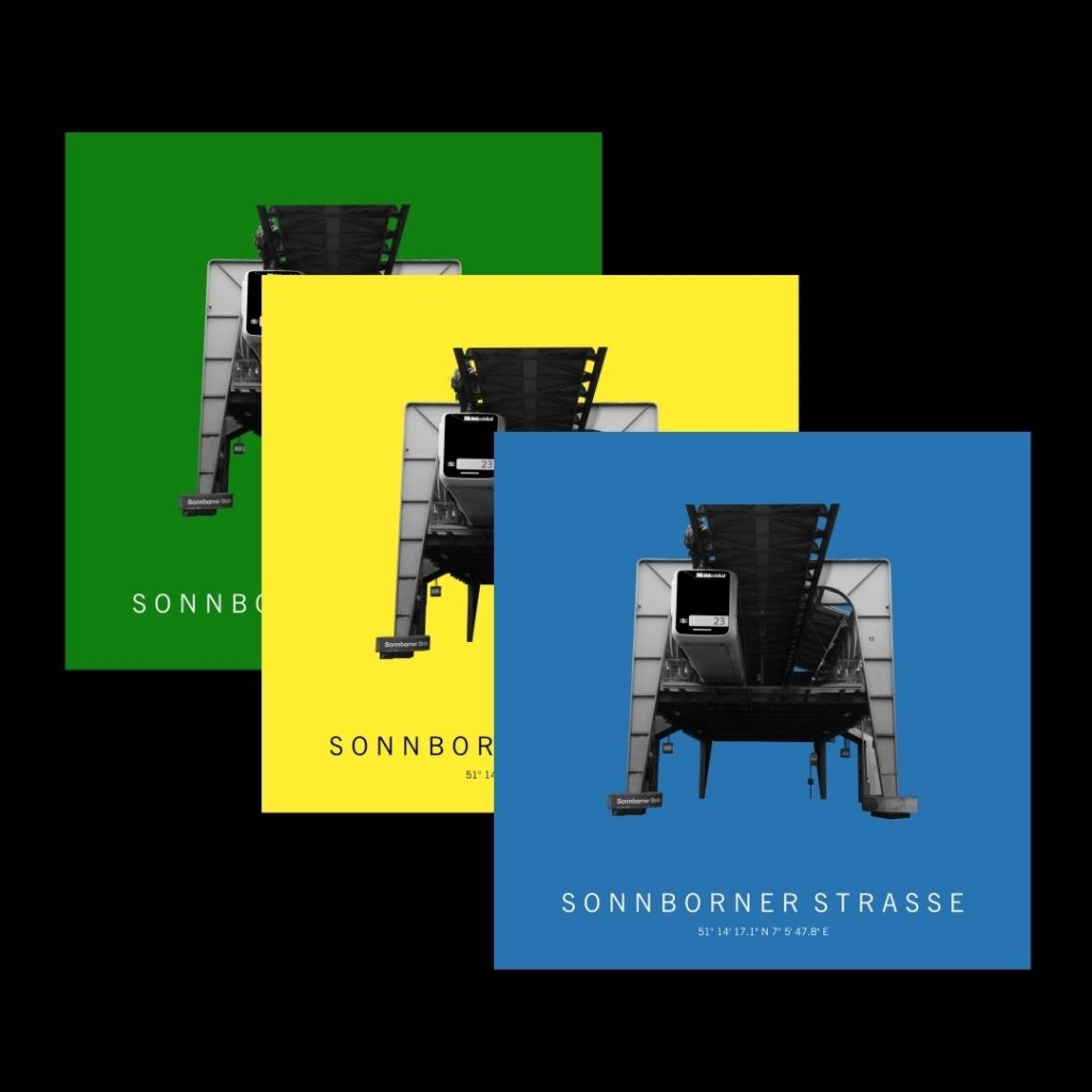 Schwebebahnstation Sonnborner Strasse in grün, gelb und himmelblau
